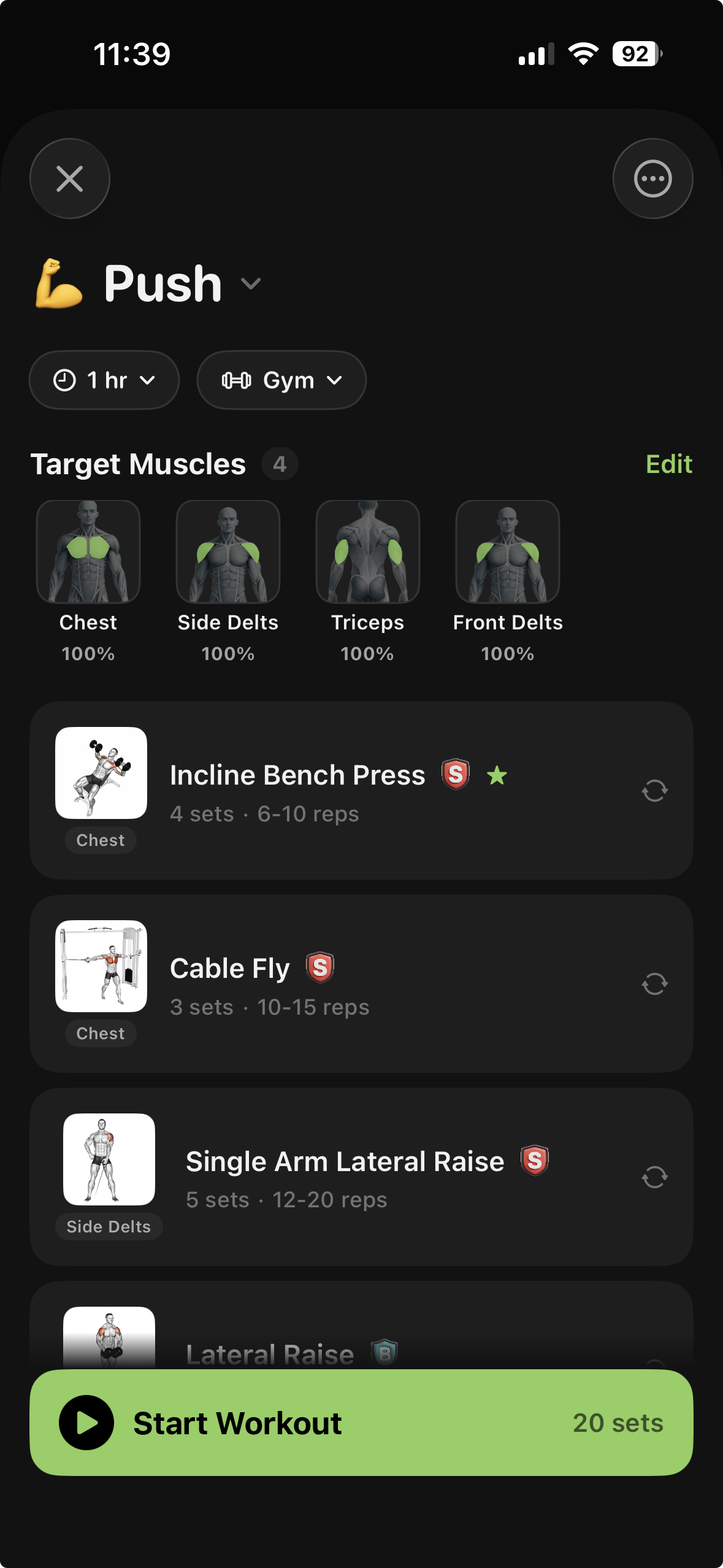 Workout Builder screen